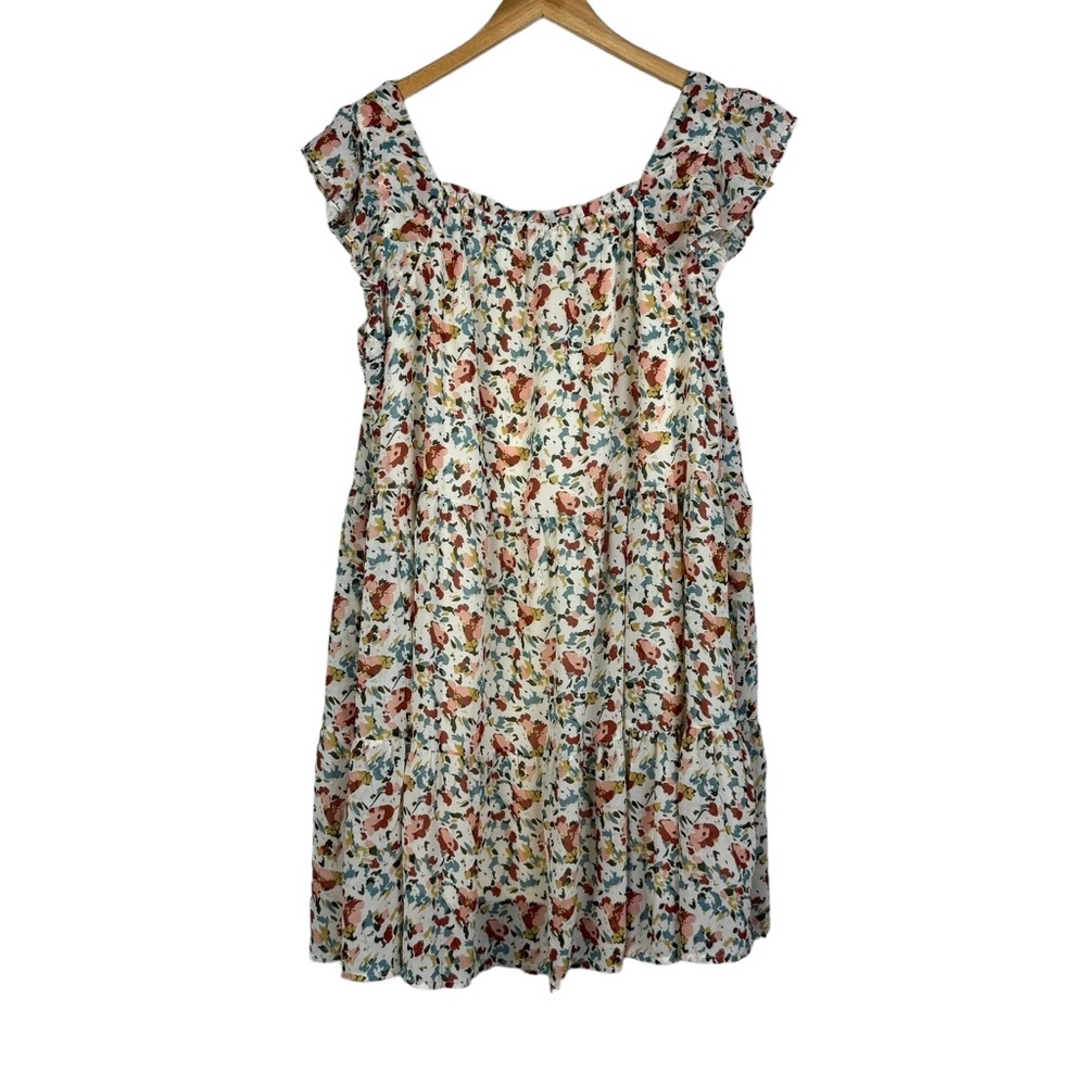 Hayden Women’s Floral Ruffle Sleeve Dress Smocked Detail Size Large